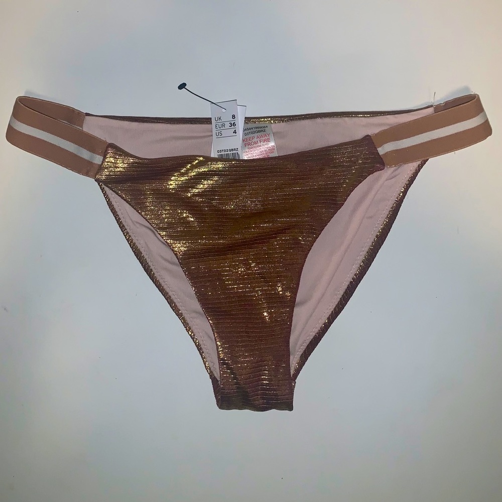 Topshop Metallic Bikini Bottom - Gold/Bronze